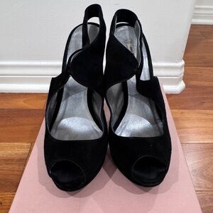 Miu Miu Black Suede Peep-Toe Slingback Heels